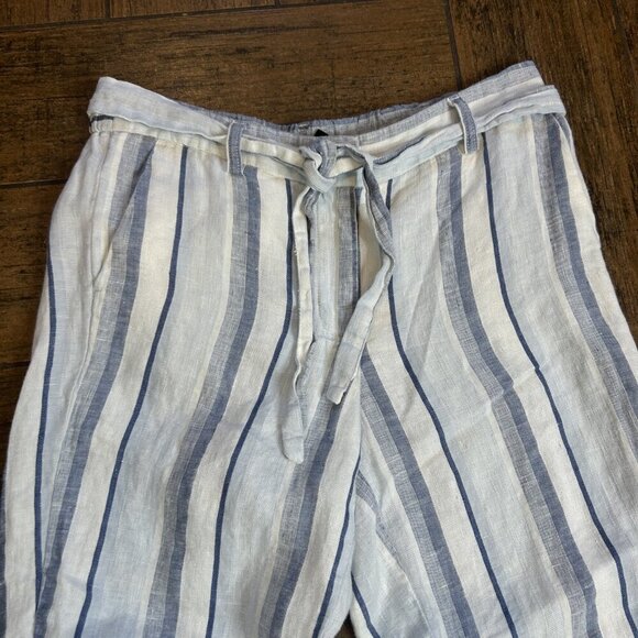 Talbots Coastal Blue White Stripe Linen Wide Leg Pants Size 6 Petite - Picture 8 of 10
